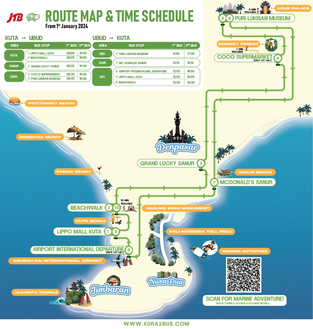 bali kura kura bus Route map and times schedule - wandernesia