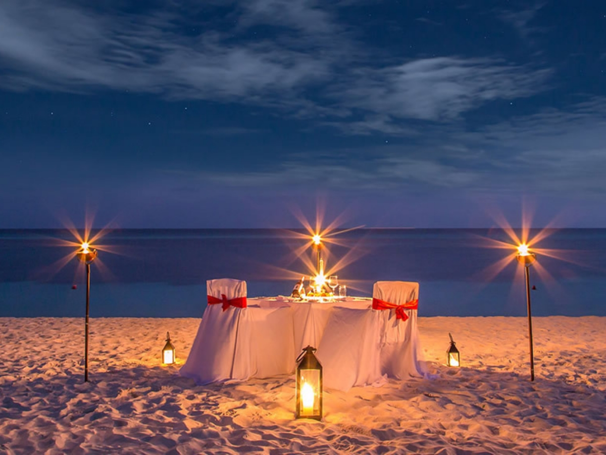 Romantic Candle Light Dinner On The Beach